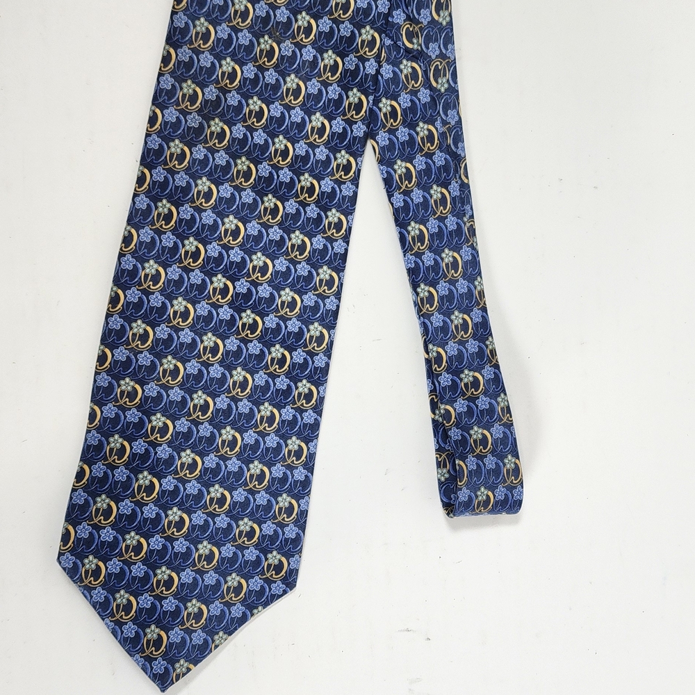 Faberge Navy and Gold Silk Tie with Repeating Crest Motif‎